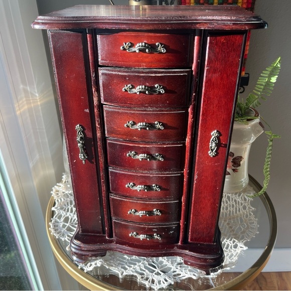 Powell Other - Vintage Powell Wood Jewelry Box 7 Drawer Two Doors Mirror Bombay Style Dark Tone